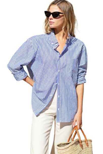 Women Striped Shirt,Oversized Cotton Shirt for Women