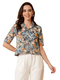 Floral Print Cotton Schiffli Shirt Style Top