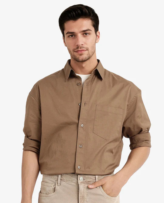 BOXY FIT PLAIN SHIRT LEWI - KHAKI