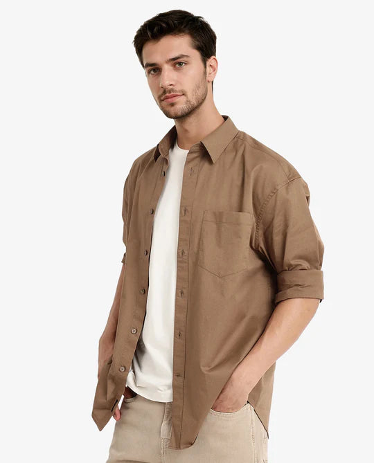 BOXY FIT PLAIN SHIRT LEWI - KHAKI